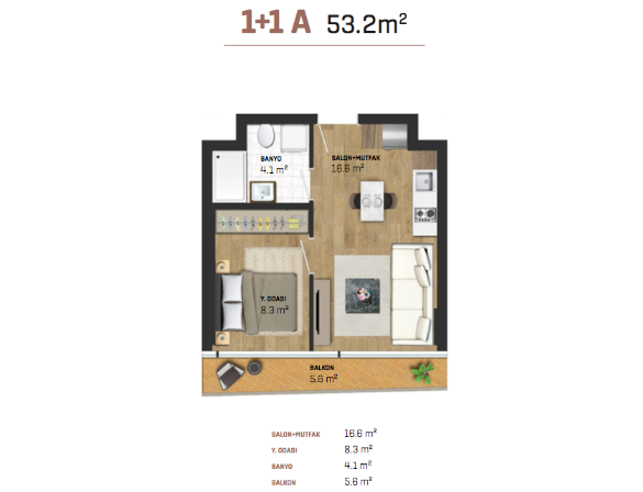 1 bed flat floor plan 53 sqm