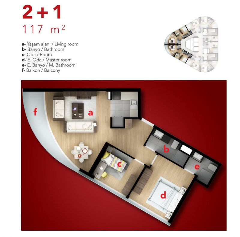 2 bed floor plan 117 SQM