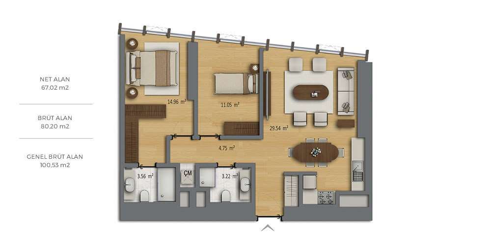 2 bedrooms 80.20 sqm - floor plan