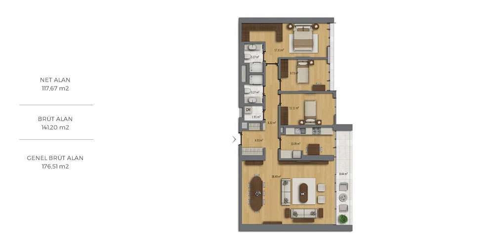 3 bedrooms 141.20 sqm - floor plan