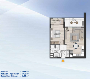 1 bedroom 84.00 sqm - floor plan