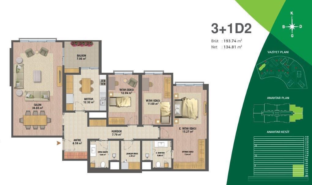 3 bedrooms with 193.74sqm