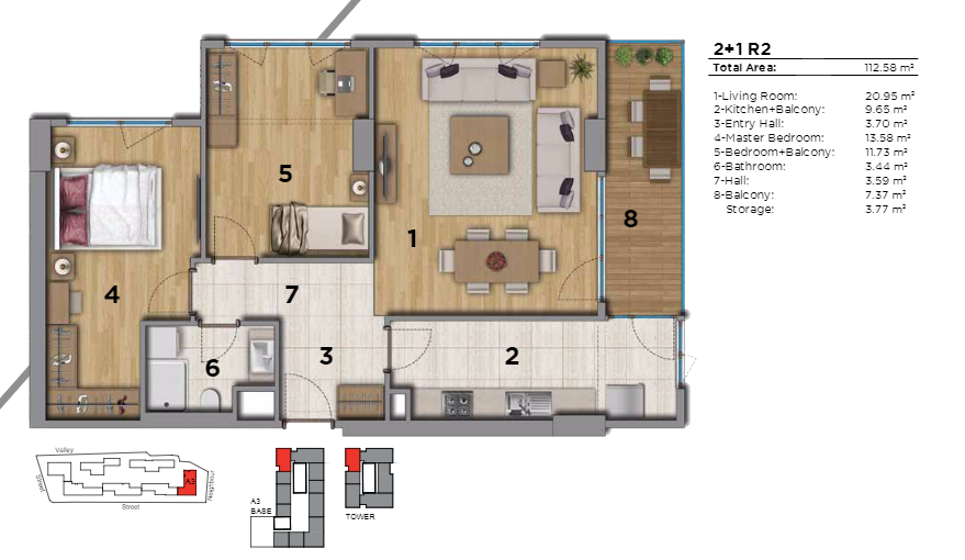 2 bed flat floor plan | 112 sqm