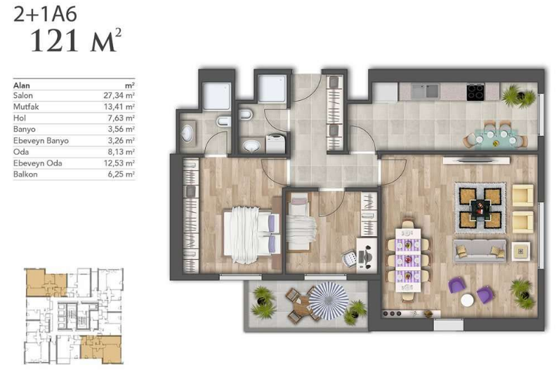 2 bed floor plan | 121 sqm