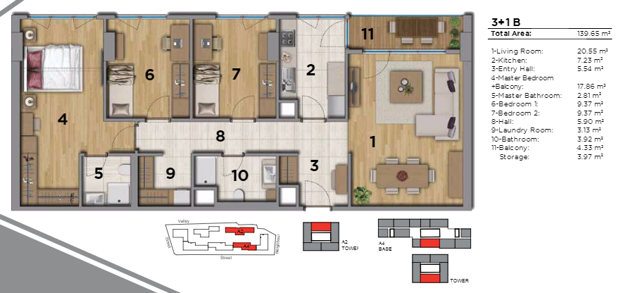 3 bed flat floor plan | 139 sqm