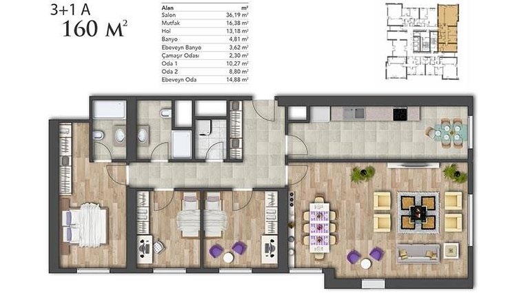 3 bed floor plan | 160 sqm