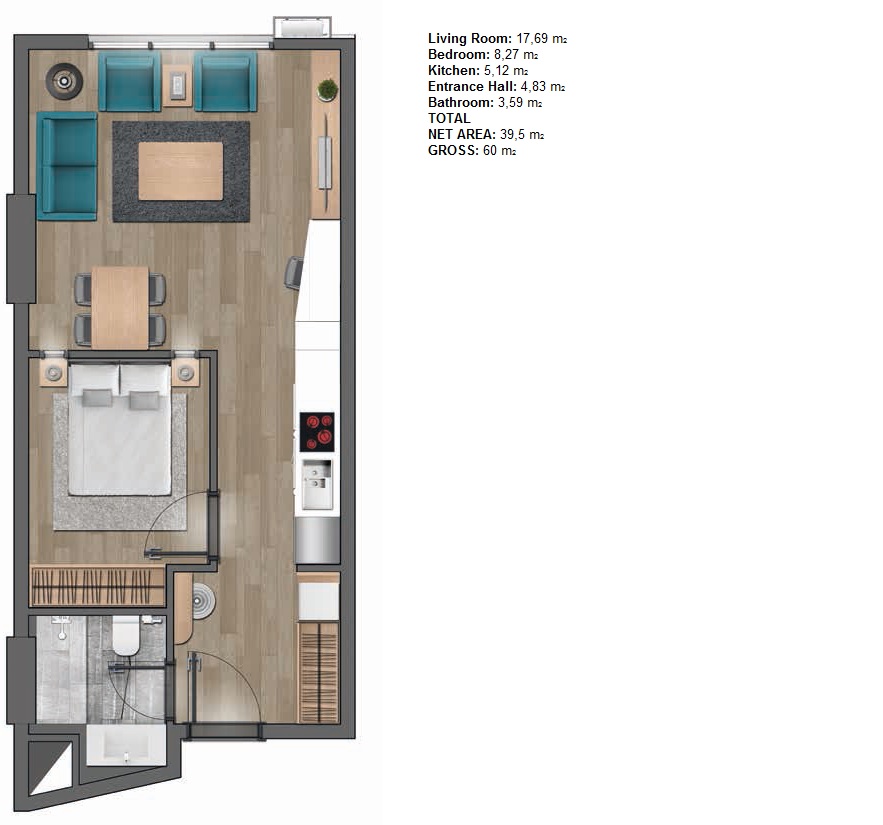 1 bed floor plan | 87 sqm