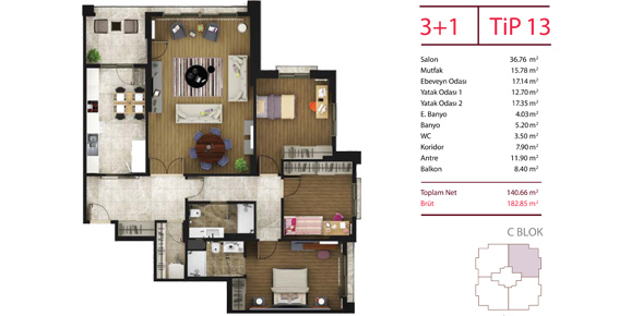 3 bed floor plan | 182 sqm