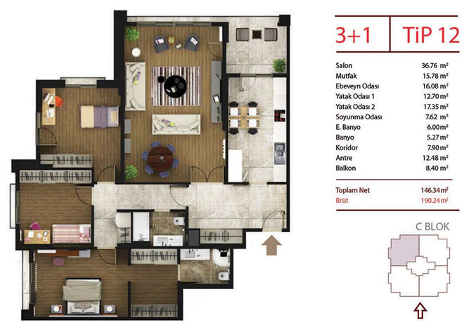 3 bed floor plan | 190 sqm