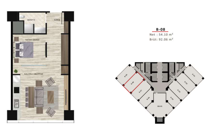 Residence | 1 bed floor plan | 92,06 sqm